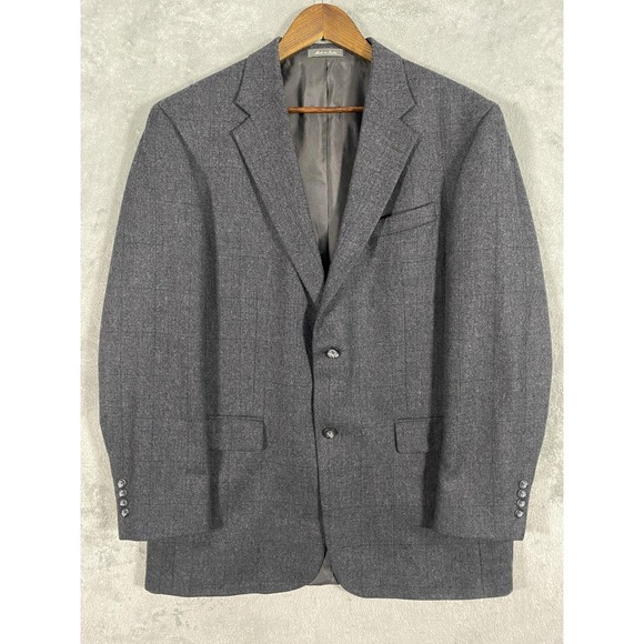 Oscar de la Renta Blazer Mens 44 Long Gray Lambswool Windowpane 2 Button Classic